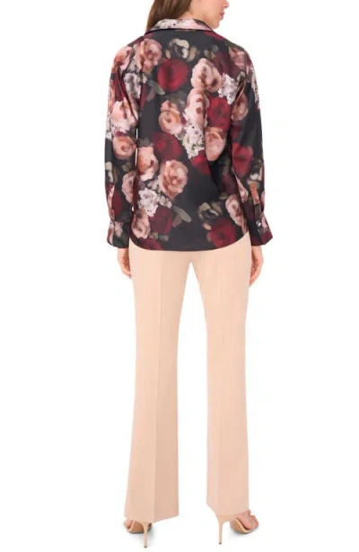 Halogenr Halogen(r) Painted Rose Charmeuse Button-up Shirt In Brown