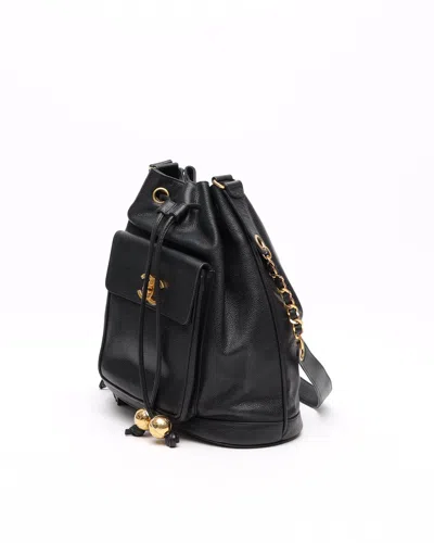 Pre-owned Chanel Cc Caviar Bucket Bag In Black