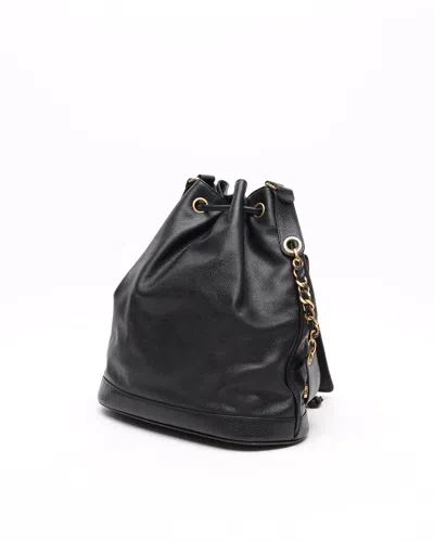 Pre-owned Chanel Cc Caviar Bucket Bag In Black