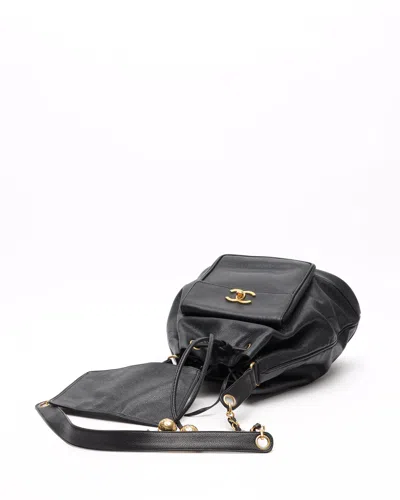 Pre-owned Chanel Cc Caviar Bucket Bag In Black