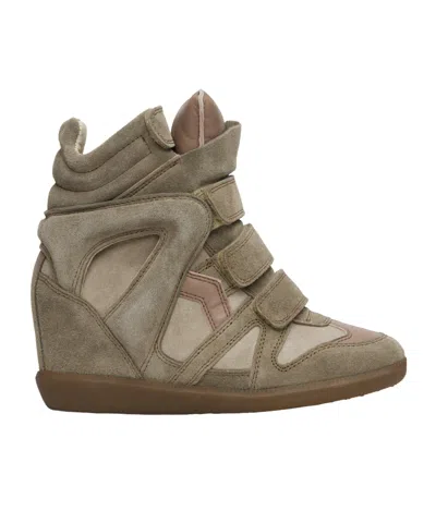 Isabel Marant Bekett Leather And Suede Wedge Sneakers In Brown