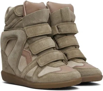 Isabel Marant Bekett Leather And Suede Wedge Sneakers In Brown