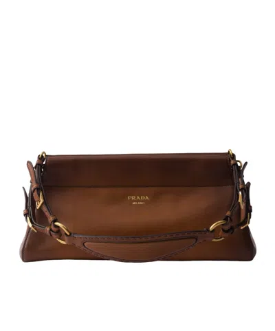 Prada Leather Shoulder Bag In Brown