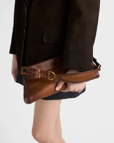 Prada Leather Shoulder Bag In Brown
