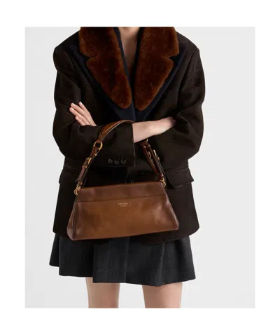 Prada Leather Shoulder Bag In Brown
