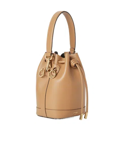 Fendi Women Camel Leather Mon Tresor Bucket Bag In Brown