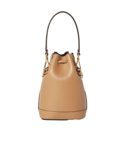 Fendi Women Camel Leather Mon Tresor Bucket Bag In Brown