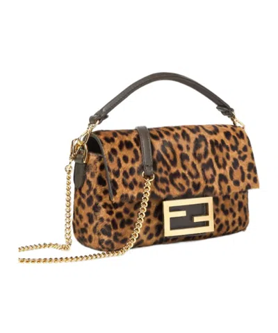 Fendi Mini Baguette Bag In Printed Ponyeffect Calfskin Leather In Brown