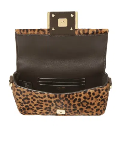 Fendi Mini Baguette Bag In Printed Ponyeffect Calfskin Leather In Brown