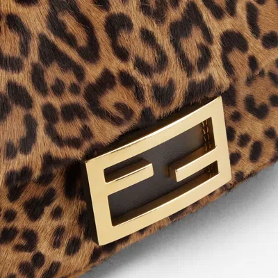 Fendi Mini Baguette Bag In Printed Ponyeffect Calfskin Leather In Brown