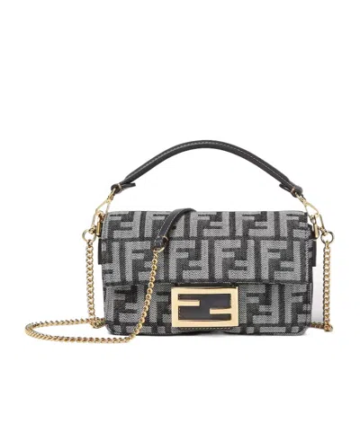 Fendi Baguette Mini Bag In Dark Blue Denim-effect Ff Women In Multi
