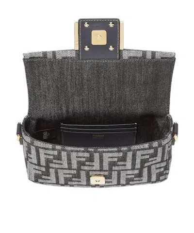Fendi Baguette Mini Bag In Dark Blue Denim-effect Ff Women In Multi