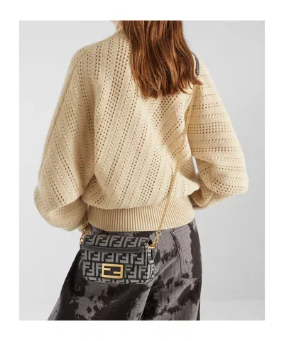 Fendi Baguette Mini Bag In Dark Blue Denim-effect Ff Women In Multi