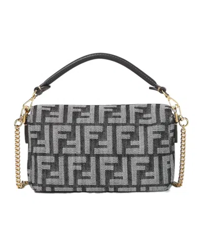 Fendi Baguette Mini Bag In Dark Blue Denim-effect Ff Women In Multi