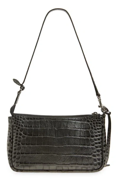 Balenciaga Rodeo Sling Croc Embossed Leather Pouchette In Black
