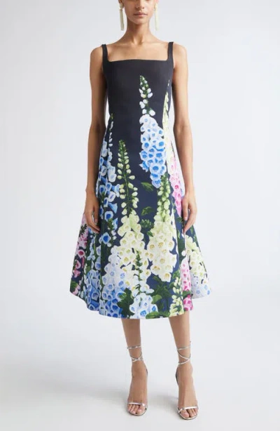 Oscar De La Renta Multi Foxglove Degrade Printed Faille Midi Cocktail Dress