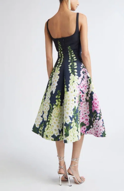 Oscar De La Renta Multi Foxglove Degrade Printed Faille Midi Cocktail Dress