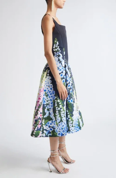 Oscar De La Renta Multi Foxglove Degrade Printed Faille Midi Cocktail Dress