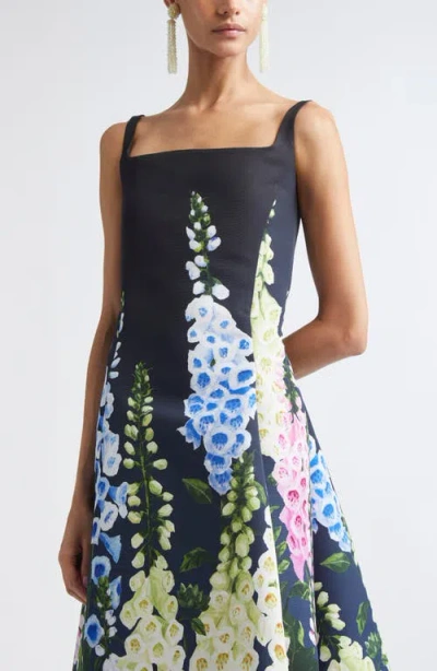 Oscar De La Renta Multi Foxglove Degrade Printed Faille Midi Cocktail Dress