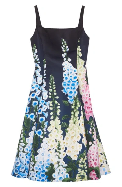 Oscar De La Renta Multi Foxglove Degrade Printed Faille Midi Cocktail Dress