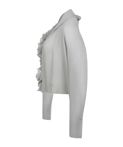 Alberta Ferretti Light Gray Ruffle Blouse With Deep V-neckline In White
