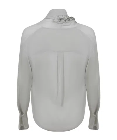 Alberta Ferretti Light Gray Ruffle Blouse With Deep V-neckline In White
