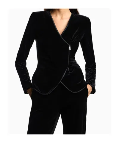 Emporio Armani Asymmetric Velvet Long Sleeve Blazer In Black