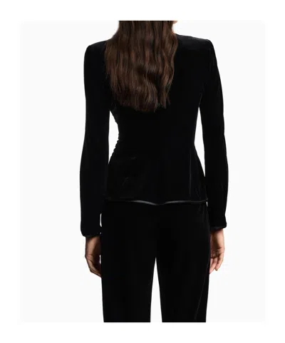 Emporio Armani Asymmetric Velvet Long Sleeve Blazer In Black
