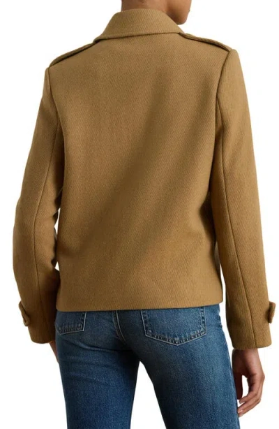 Ralph Lauren Lauren  Double Breasted Wool Blend Twill Jacket In Brown