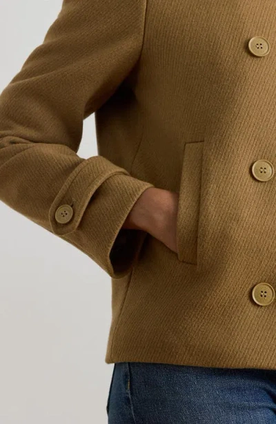 Ralph Lauren Lauren  Double Breasted Wool Blend Twill Jacket In Brown