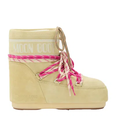 Moon Boot Cream Suede Icon Low Ankle Boots In Yellow