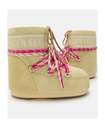 Moon Boot Cream Suede Icon Low Ankle Boots In Yellow