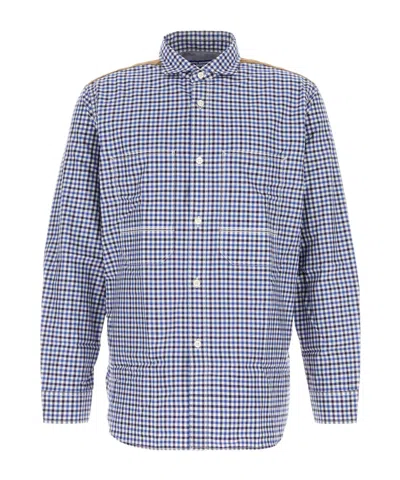 Junya Watanabe Cotton Shirt With Dual Pattern And Elbow Patches In Blue
