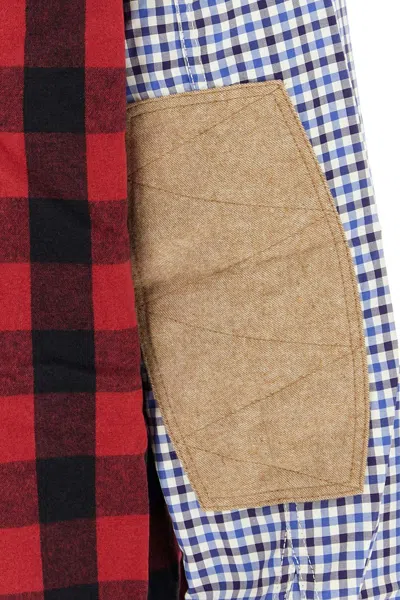 Junya Watanabe Cotton Shirt With Dual Pattern And Elbow Patches In Blue