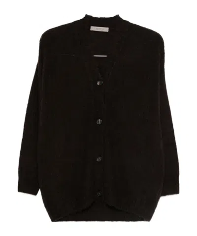 D Exterior Button-up Gray Knit Sweater With V-neckline In Black