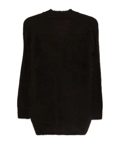 D Exterior Button-up Gray Knit Sweater With V-neckline In Black