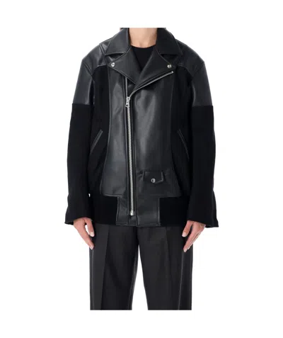Junya Watanabe Modern Biker Jacket With Wool And Leather In Multi