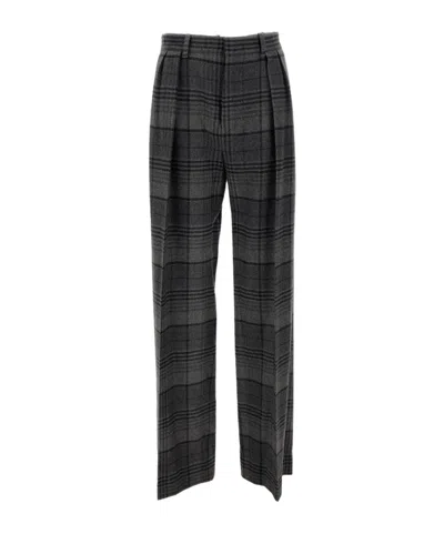 Ralph Lauren Jody Plaid Wool Pleated Wide-leg Pants In Gray