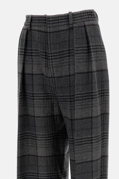 Ralph Lauren Jody Plaid Wool Pleated Wide-leg Pants In Gray