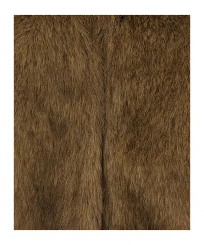 Msgm Beige Fur Jacket With Spread Collar And Front Concealed Closure In Ecofur Woman In Animal Print