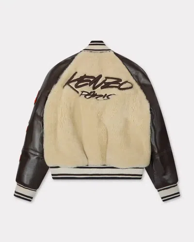 Kenzo Beige Shearling-effect And Brown Leather Bomber Jacket In Neutral