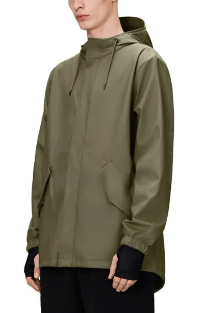 Rains Fishtail Hooded Waterproof Rain Jacket In Green