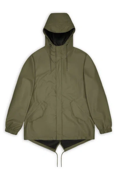 Rains Fishtail Hooded Waterproof Rain Jacket In Green