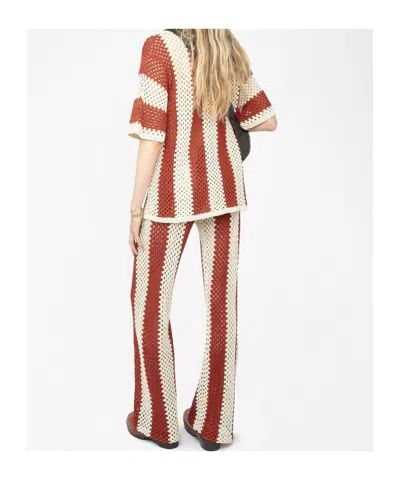 Zadig & Voltaire Womens Judo Ciara Striped Cotton-crochet Shirt In Red