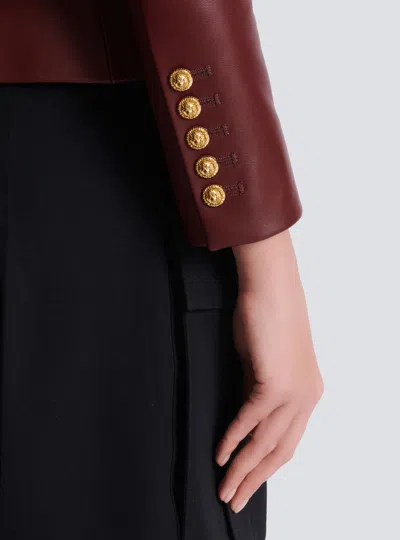 Balmain Double-breasted Lambskin Leather Blazer In Brown