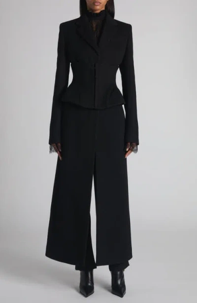 Alexander Mcqueen Mcqueen Corset Detail Wool & Cashmere Longline Coat In Black