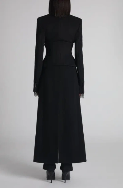 Alexander Mcqueen Mcqueen Corset Detail Wool & Cashmere Longline Coat In Black