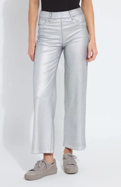 Lyssé Lysse Metallic Coated High Waist Wide Leg Pull-on Jeans In Gray