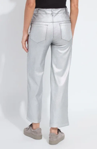 Lyssé Lysse Metallic Coated High Waist Wide Leg Pull-on Jeans In Gray
