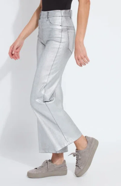 Lyssé Lysse Metallic Coated High Waist Wide Leg Pull-on Jeans In Gray